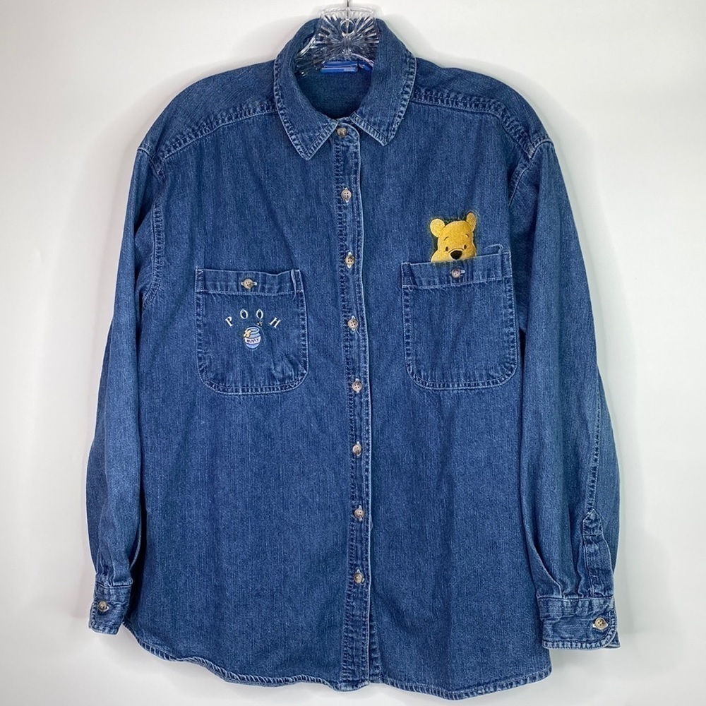 Vintage Pooh Denim Button Up Shirt Size Medium